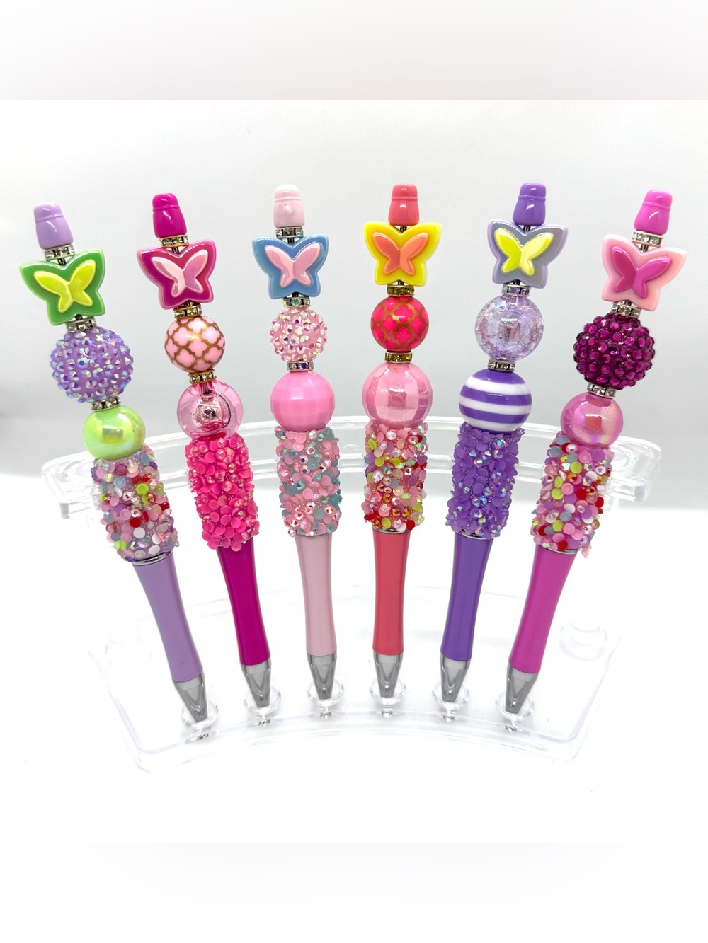 Cute Butterfly Beaded Multi-color Pens - Pink, Coral, Lavender